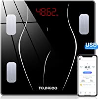 Los mejores  - YOUNGDO Báscula Grasa Corporal y Muscular - 30 x 30cm- 23 Medidas Corporales con App-USB Recargable- Báscula de Baño…